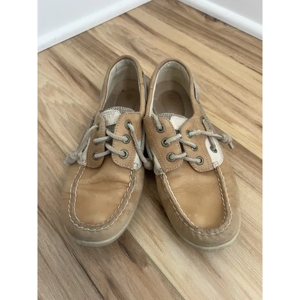 Sperry Wm 6M Tan Loafers‎ Boat Shoes Leather Beige Slip On Casual Chic - Image 2
