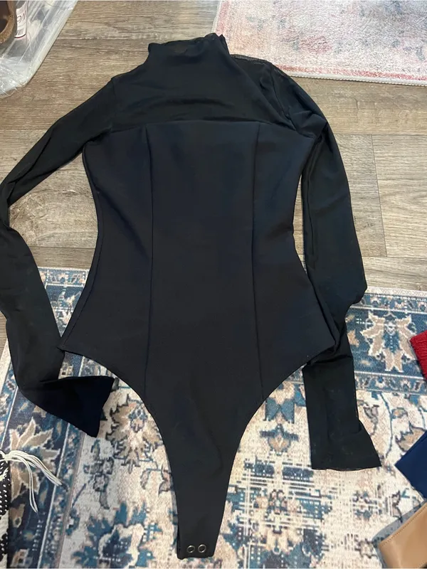 Abercrombie Black Long-Sleeve Sheer-Panel Bodysuit - Women Intimates - Image 3
