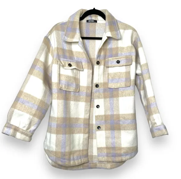 BTFBM Long Sleeve Button Down Plaid Flannel Shaket Size Medium Multiple - Image 3