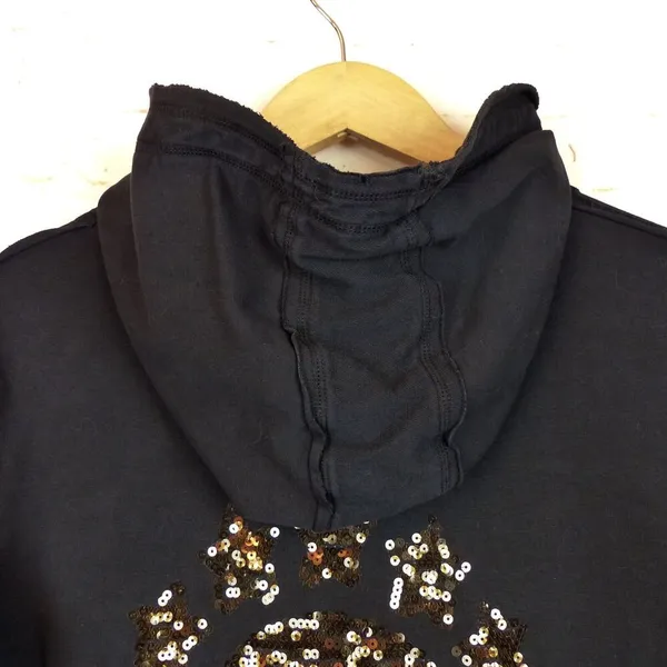Bad Spirit Massimo Sabbadin Skull Hoodie Womens L Black Crossbones Sequins Italy - Image 10