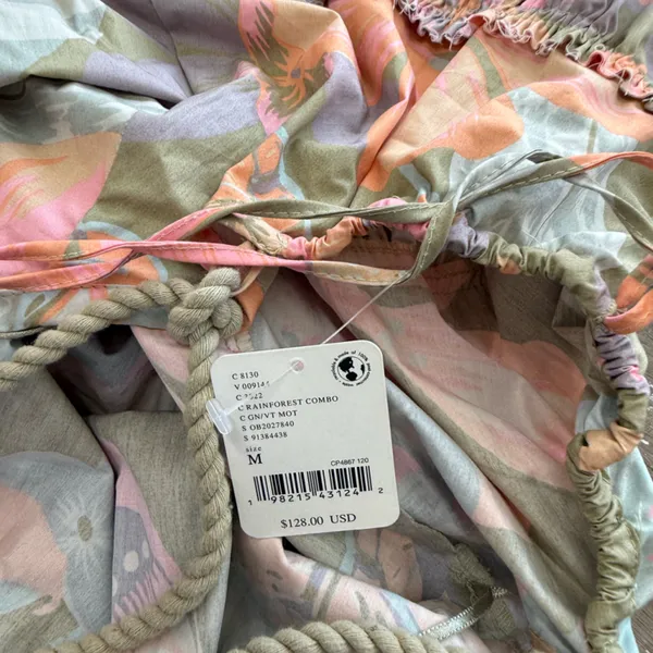 Free People Sz medium Deserted‎ Island Mini Dress Rainforest Floral Tie Rope - Image 4