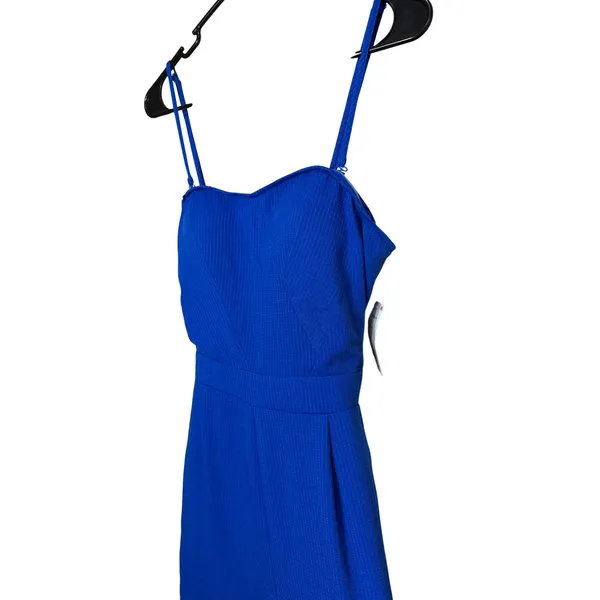 AQUA‎ Cobalt Blue Ribbed Wide Leg Jumpsuit Spaghetti Straps Belted Size L - Image 3