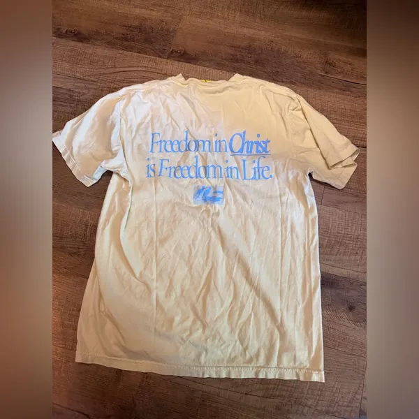 NHIM Apparel butter yellow Short-Sleeve Graphic Tee with Blue Print - Image 2