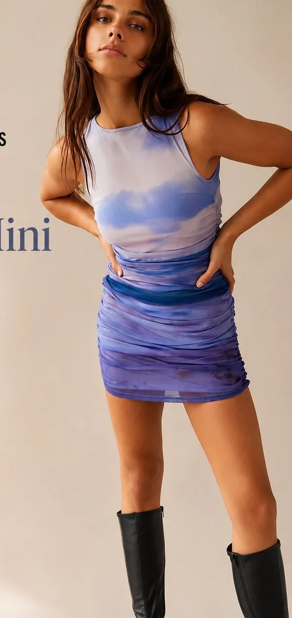 Urban Outfitters UO Austin Blue Ombré Mesh Ruched Bodycon Mini Dress S - Image 2