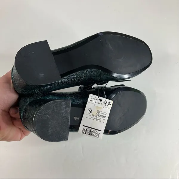 Mango MNG‎ Metallic Green Heeled Loafer Size 36 - Image 7