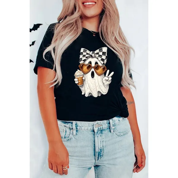Full Size Halloween Ghost Graphic Short Sleeve T-Shirt - Medium - Image 2