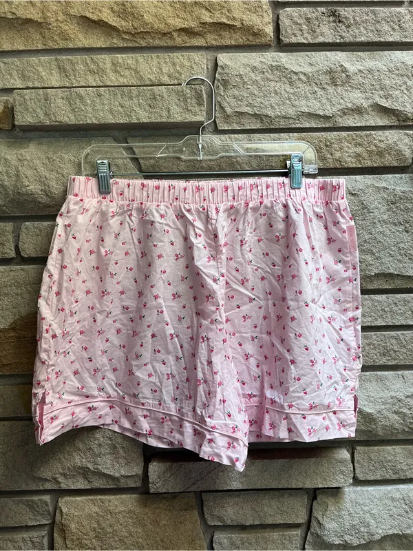 LOUNGE Pajama Set Cropped Button Up Shorts Pink Ditsy Floral Cotton XL - Image 11