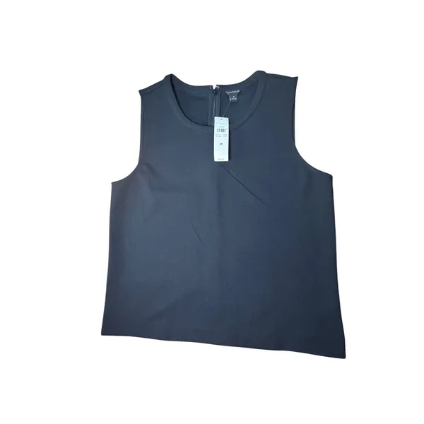 Ann Taylor Womens Black Sleeveless Shell Top Crew Neck Zip Back Size M New - Image 2