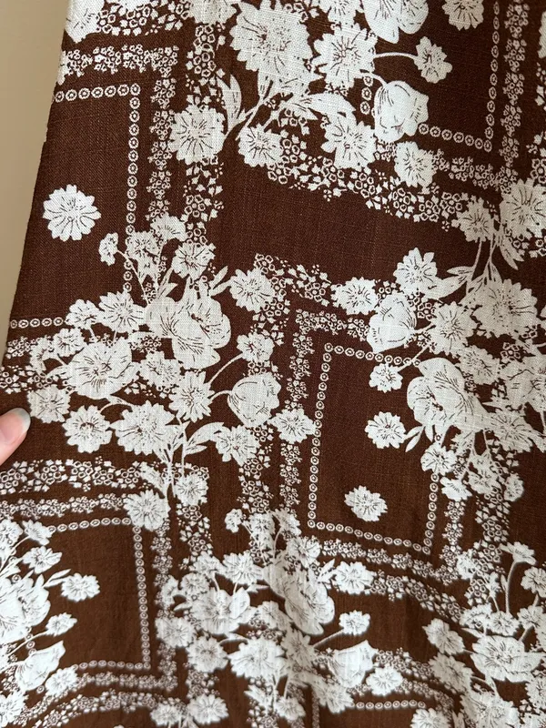 Paper Heart Anthropologie Chocolate Brown Floral Linen Maxi Dress, Size Large - Image 11