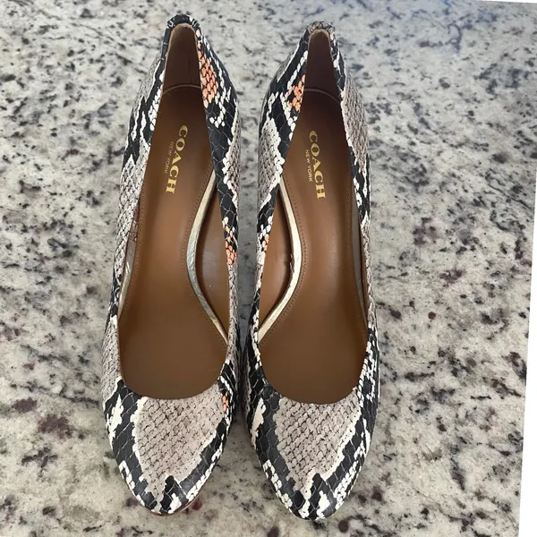 Coach Snakeskin Pumps Women 6.5 Gray Black Orange Exotic Leather Stiletto Heel - Image 6