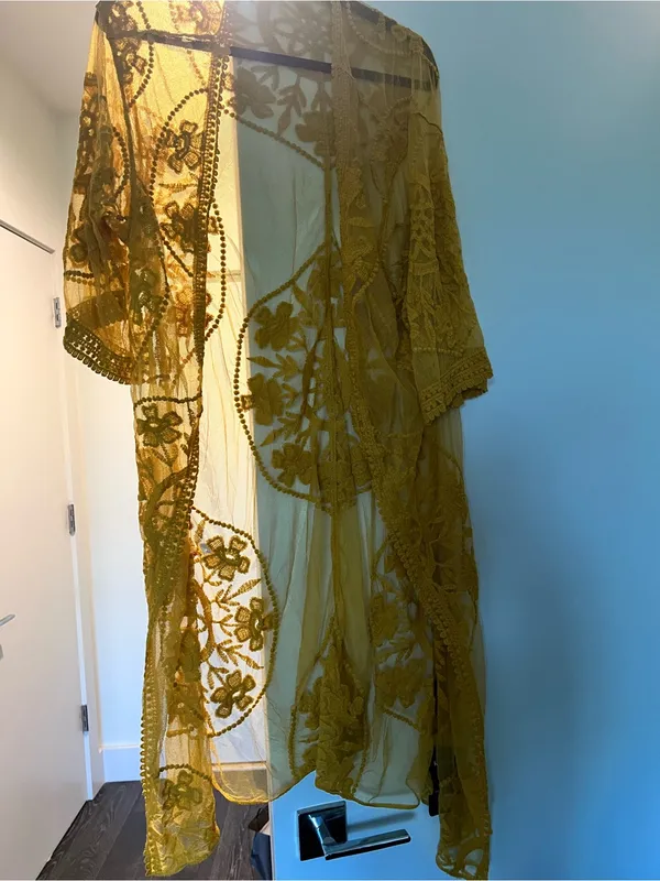 Women's Yellow Lace Swim Cover-Up Kimono - Image 2