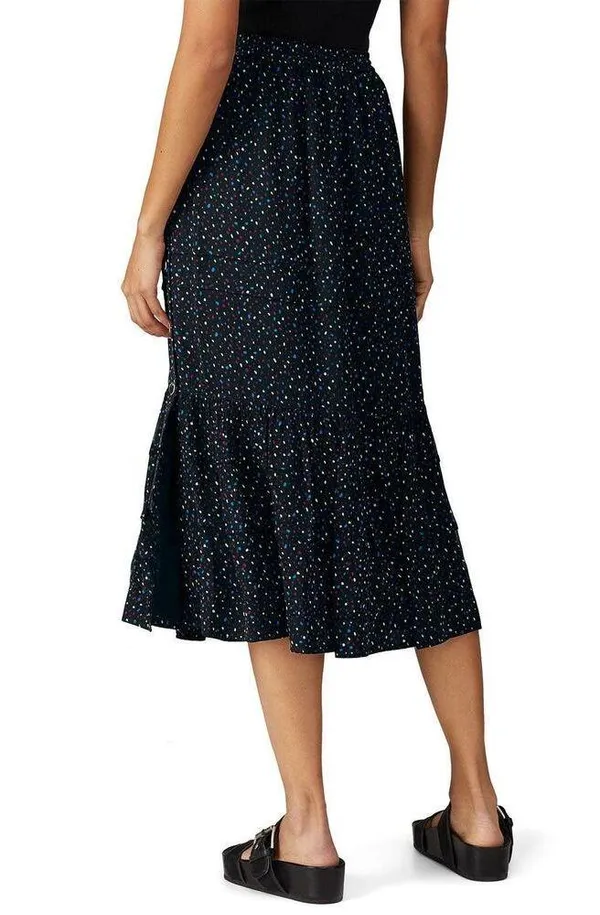 Coach Tiered Snap Aline Midi Skirt Sz.0 Stretch Waist - Dots Black Multicolor - Image 3