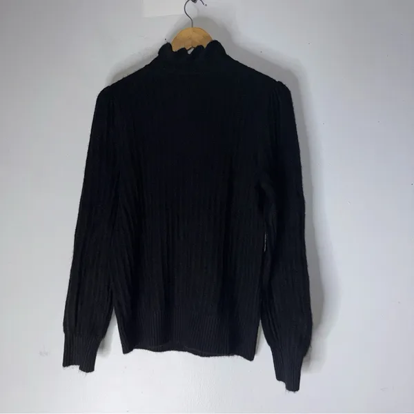 NWT Loft Outlet Ribbed‎ Ruffle Mock Neck Black Sweater Medium - Image 2