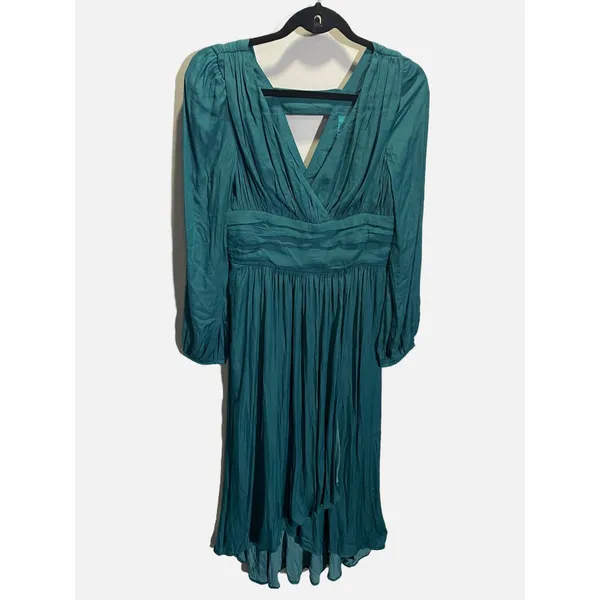 Anthropologie Maxi Dress Gwendolyn 4 Teal High Low Pleated V-Neck‎ Boho Wedding - Image 2