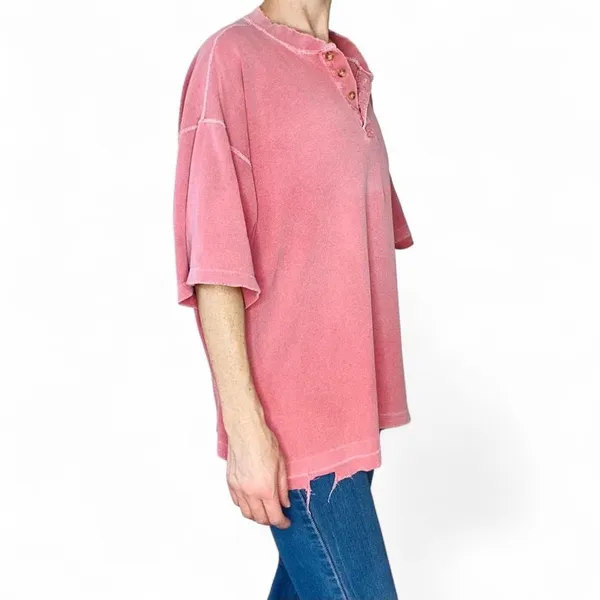 Vintage 80’s Bartack Men’s Salmon Pink Casual Distressed Basic T-Shirt - Image 4