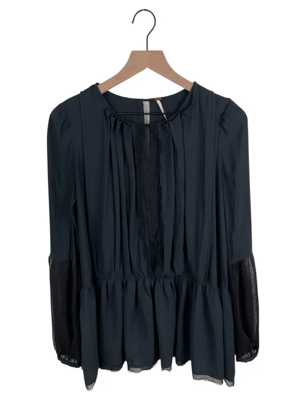 Free People Soul Serene Top Black Size XS Sheer Contrast Whimsigoth Boho Witchy - Image 15