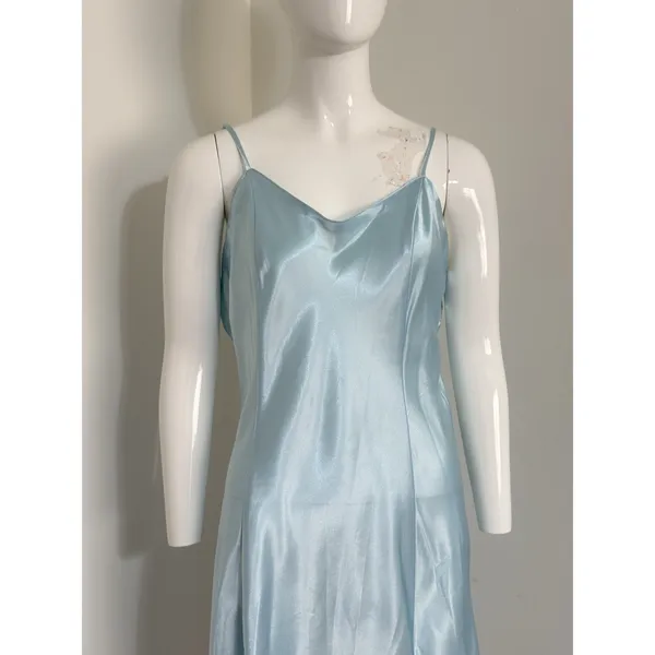 Y2K Secret Treasures Women’s Satin Slip Dress Nightgown Blue L Spaghetti Straps - Image 2