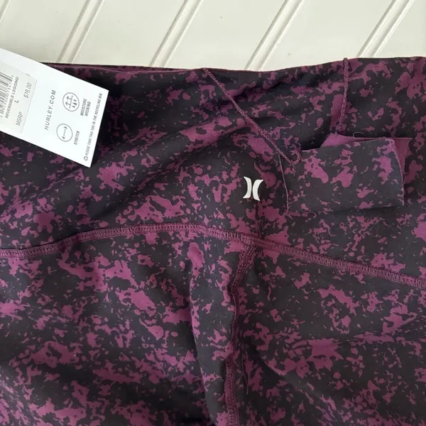 Hurley Reversible Leggings Large Potent Purple Splatter Print High Waisted HA32L - Image 8