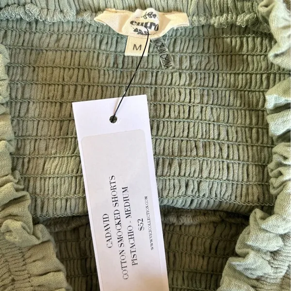 Entro Cotton Smocked Shorts Size Medium 100% Cotton Pistachio - Image 4