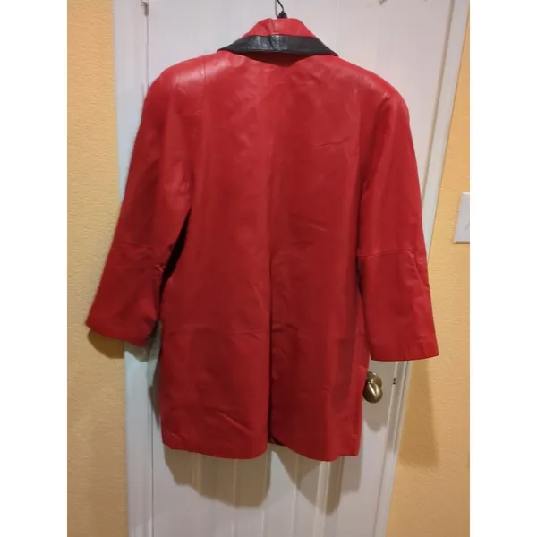 Tibor Womens Leather Coat Jacket Trench 80s Medium Red Long Vintage Korea - Image 11