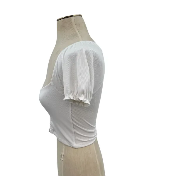 Aritzia Wilfred Free‎ Fortune Top Corset Puff Sleeve Ribbed White Size XS - Image 4