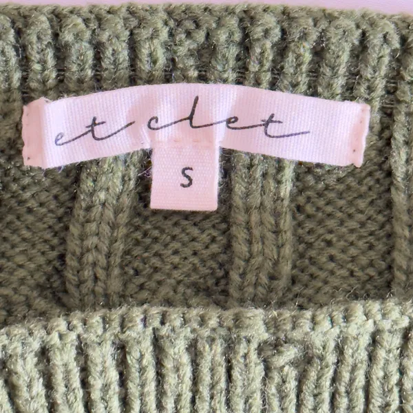 392 | Et Clet Womens Small Cable‎ Knit Cropped Sweater Green Balletcore Preppy - Image 5