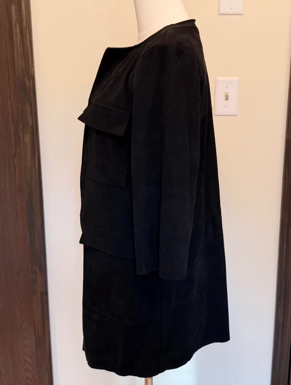 H&M black suede long open front coat - Image 6