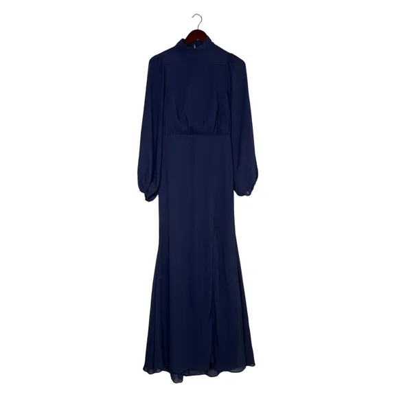 NWT Lulus Graceful Entrance Chiffon Long Sleeve Backless Maxi Dress M Navy Blue - Image 12