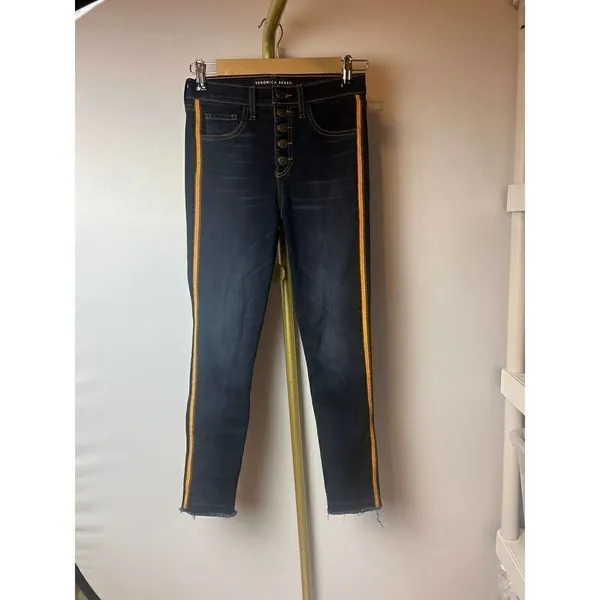 Veronica Beard Debbie Skinny Mustard Stripe Jeans Sz. 24 - Image 3
