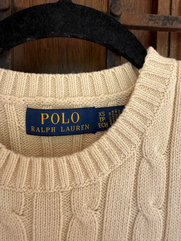 Ralph Lauren Light Beige Cable Knit Crewneck Sweater Size XS - Image 2