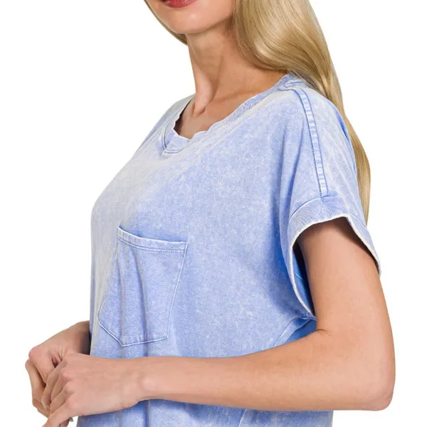 Zenana Washed Exposed‎ Seam Short Sleeve T-Shirt Dress - Image 5
