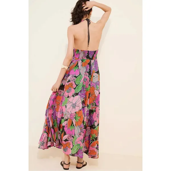 Free People Bohemian Retro 70s Beachy Bayside Florals Halter Maxi Dress Small - Image 15