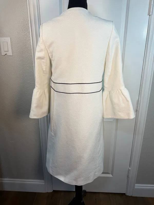 Boden Kaley Tweed 3/4 Bell Sleeve Trench Coat Preppy Jacket White US 8 - Image 10