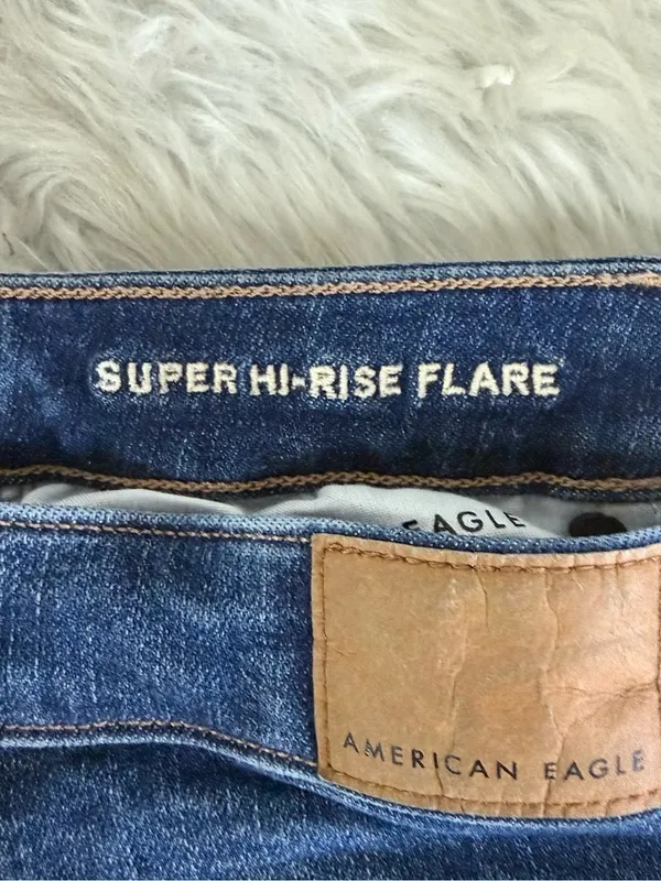 American Eagle Super High Rise Flare Jeans Women’s 10R Stretch Dark Wash - Image 2