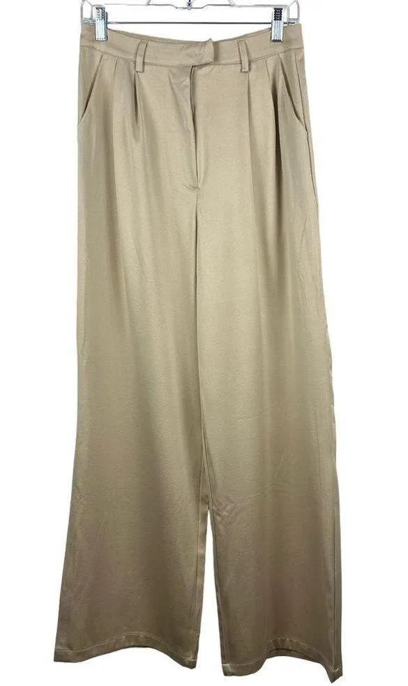 Princess Polly Amalia Pants Trousers Size 6 Tan Khaki Champagne Satin Wide Leg - Image 4