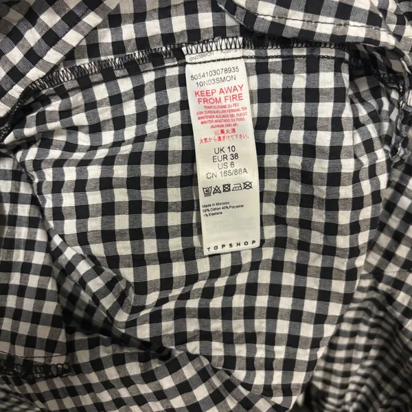 Topshop Black & White Gingham Puff Sleeve Wrap Mini Dress Size 6 - Image 7