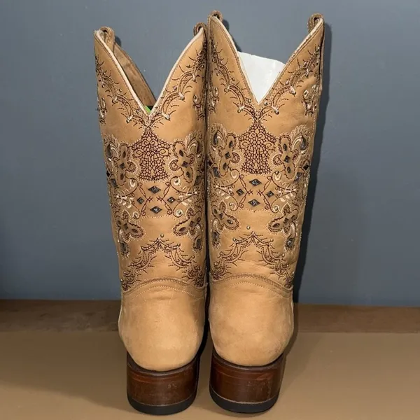 AGAVE BOOTS women’s size 10 Dulce Mariel Tan Embroidered Cowboy Runs small - Image 6
