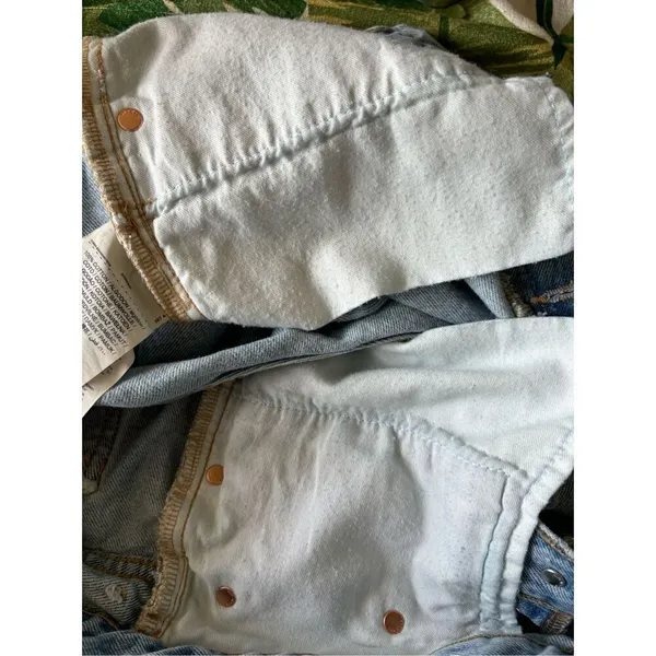 Mango MNG Andy Distressed Denim Shorts Button Fly Raw Hem Size 10 - Image 3