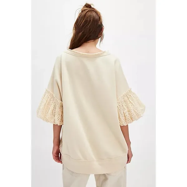 NWT!!‎ FREE PEOPLE Doily Sweatshirt Heart Ivory Blue Eyelet Lace Bohemian Small - Image 7