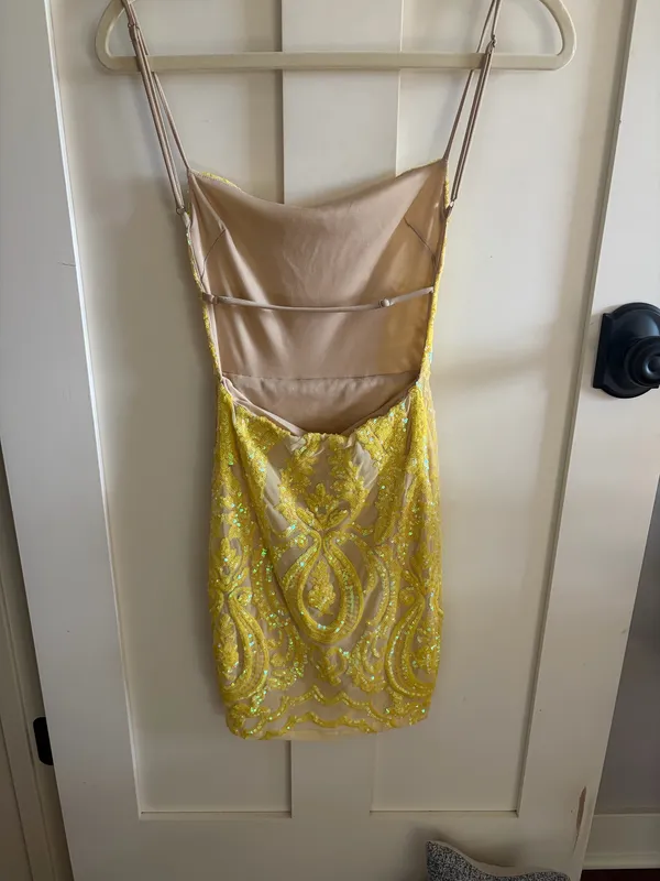 Lucy in the Sky Yellow Sequin Dress Backless - Image 6