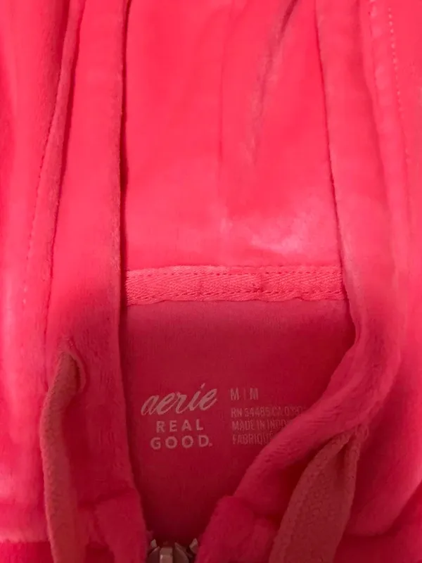 aerie Bright Pink Velvet Zip-Up Hoodie - Image 3