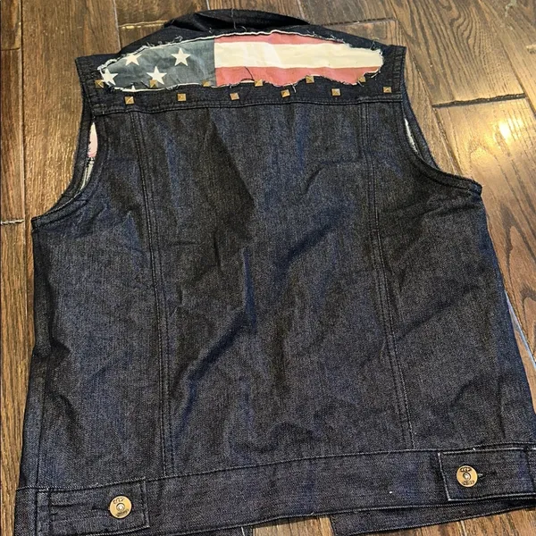 Agile denim sleeveless dark wash Denim Vest Studded Details & America detail - Image 9