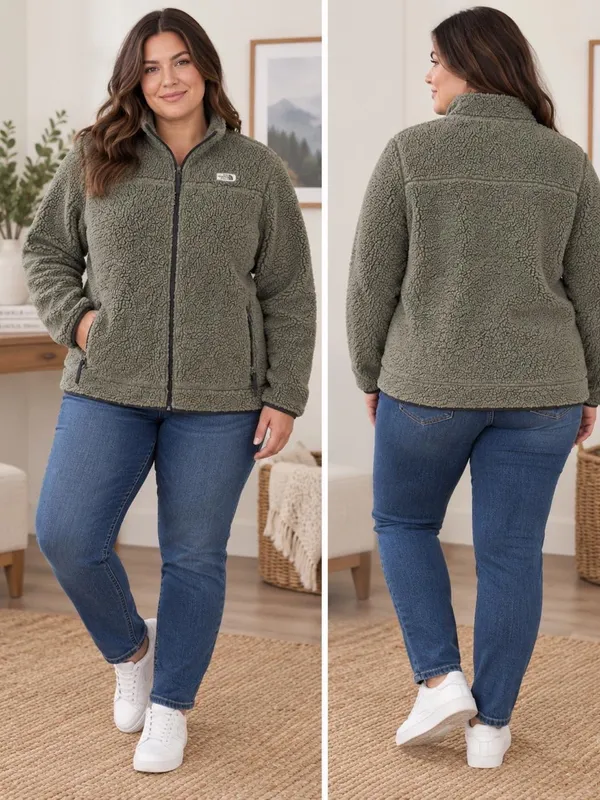 Ocean Coast Gray Olive Sherpa Fleece Jacket XL - Image 2