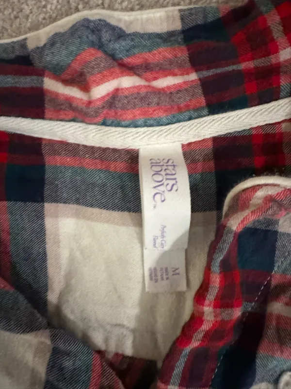 stars above Red White and Green Plaid Two-Piece Pajama Set - Image 7