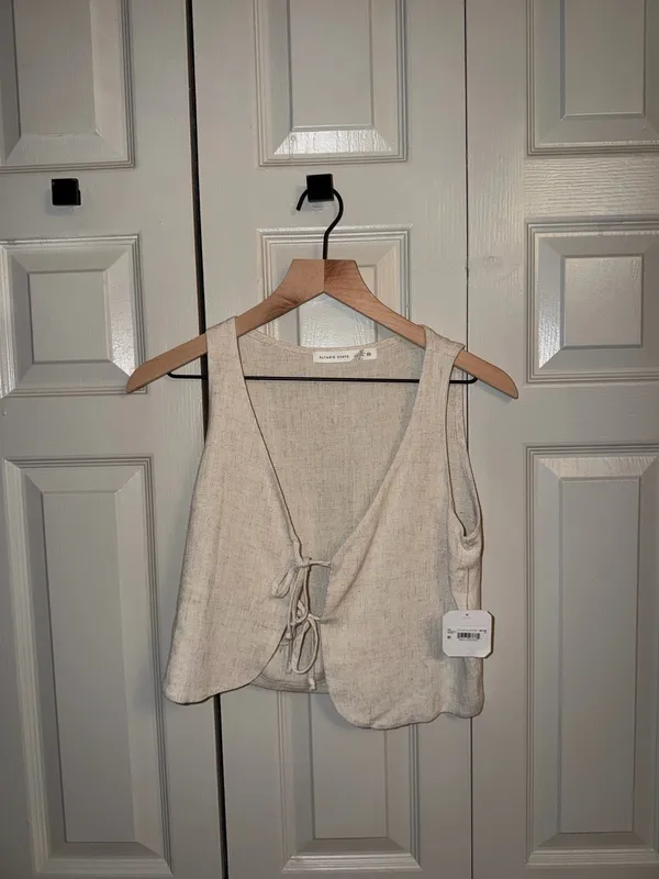 Altar'd State Cream Linen Vest - Image 2