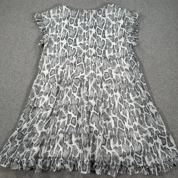 Jodifl Women's Small V-Neck Babydoll Mini Dress Animal Snake Print Ruffle Sleeve - Image 9