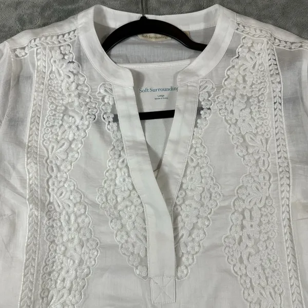 Soft Surroundings Embroidered Top & Tank Large Crochet White Summer Romantic‎ - Image 5
