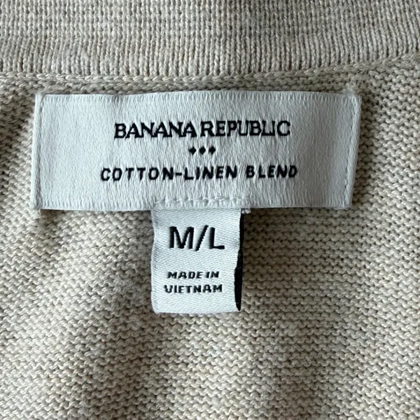 Banana Republic Cotton Linen Blend Polo Sweater Oatmeal Beige Short Sleeve M/L - Image 5