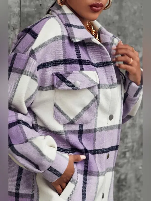 Plaid Lavender Shacket Jacket - Image 2