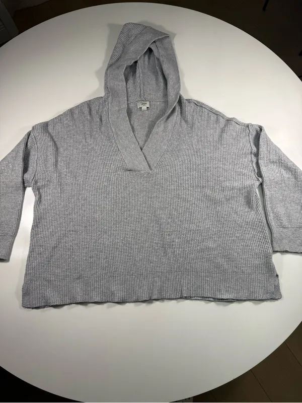 aerie Light Heather Gray V-Neck Relaxed Long Sleeve Top with Hoodie - Image 2